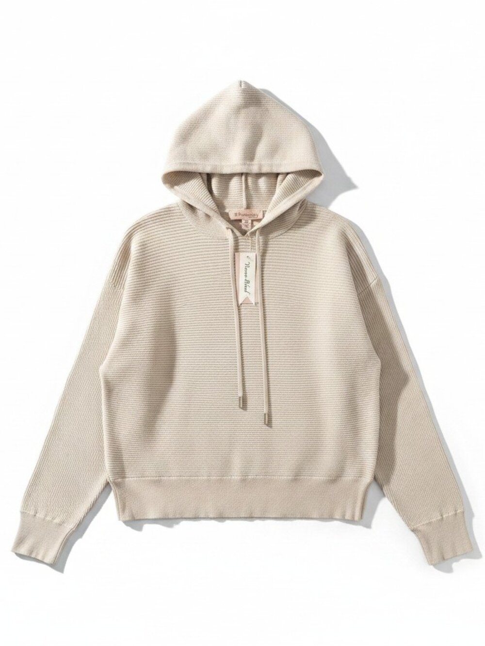 NWT Philosophy Republic Beige Ribbed Knit Pullover Hoodie Sweater Small Petite